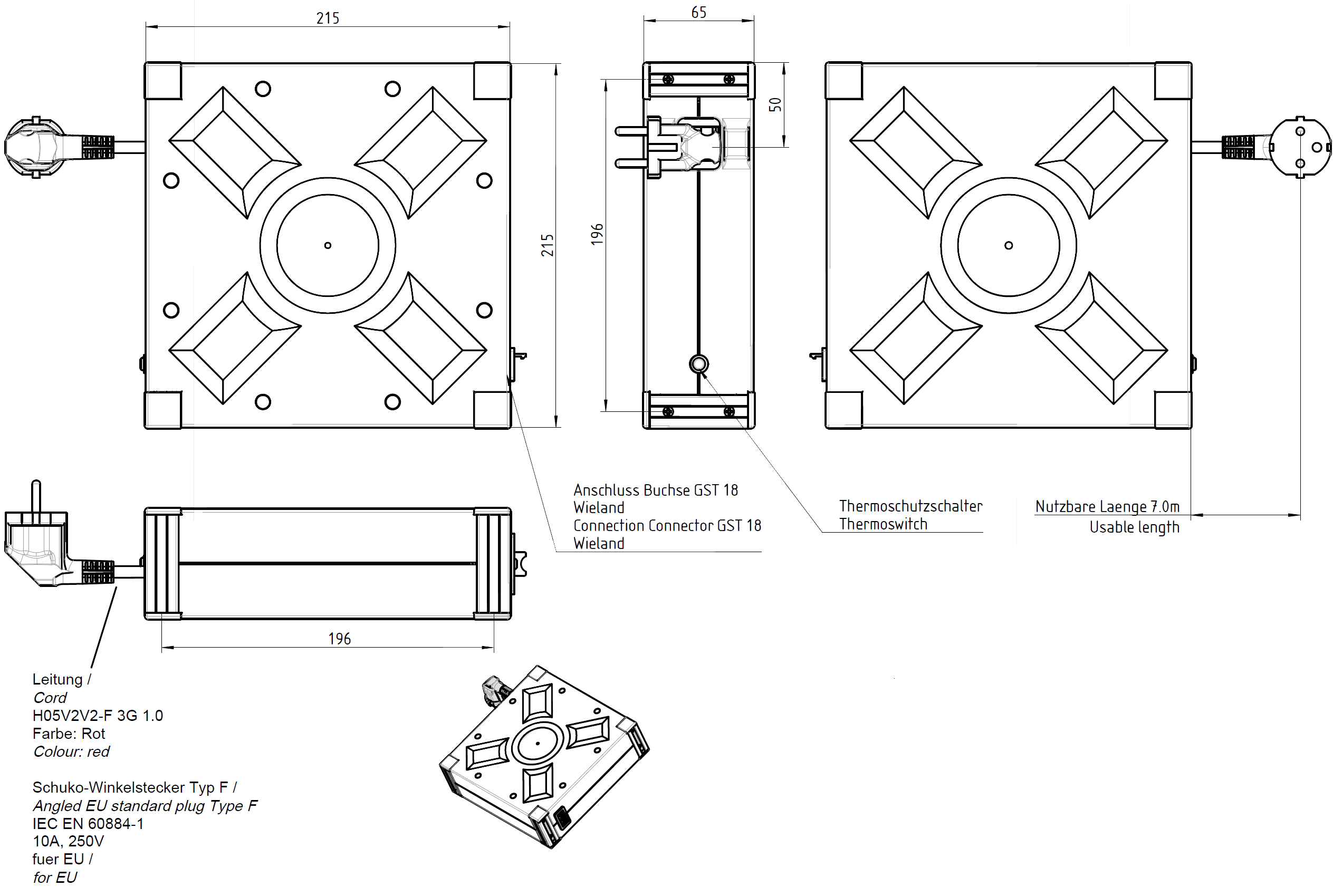 Kabelaufroller für Geräte-Einbau: Box Easy Power (Abmessungen)
