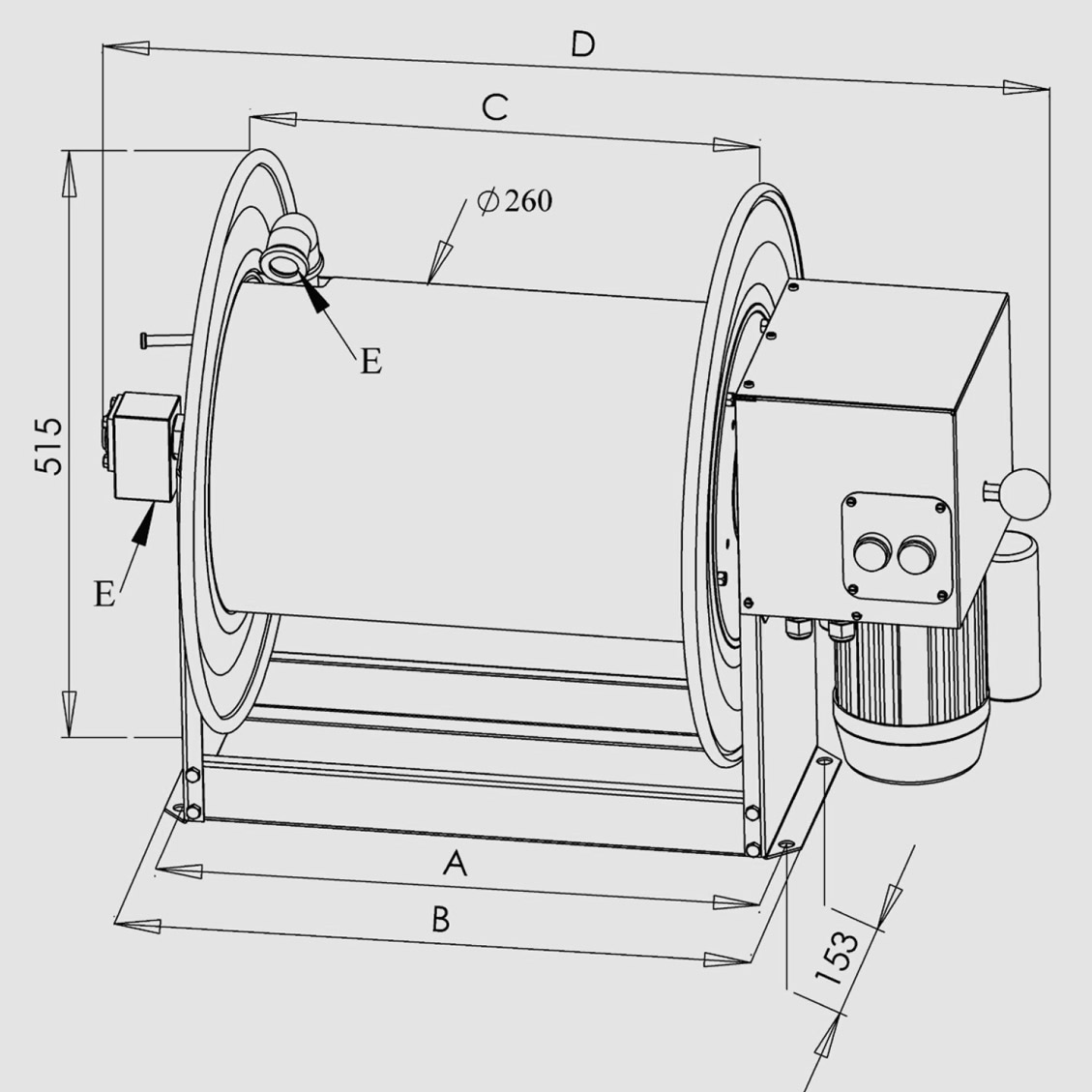 Abmessungen Motor-Schlauchaufroller STKi2Mo
