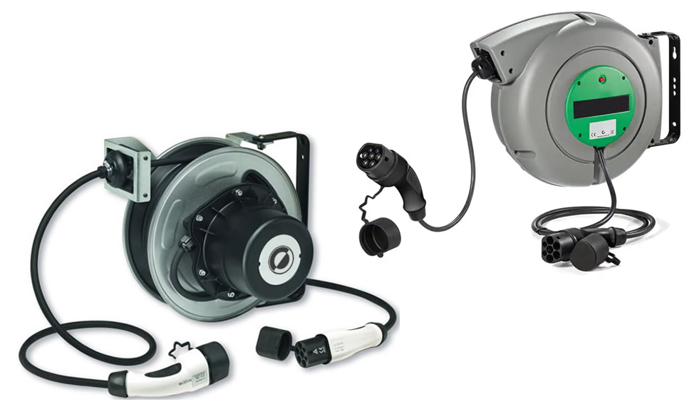 Kabelaufroller für Wallboxen - eMobilität - mit Typ2-Stecker - Kunststoff und Stahlblech