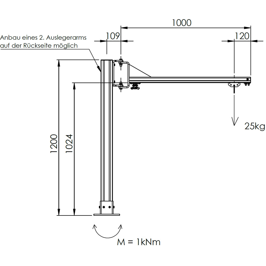Tischschwenkausleger TSAM 1200mm - Abmessungen -1