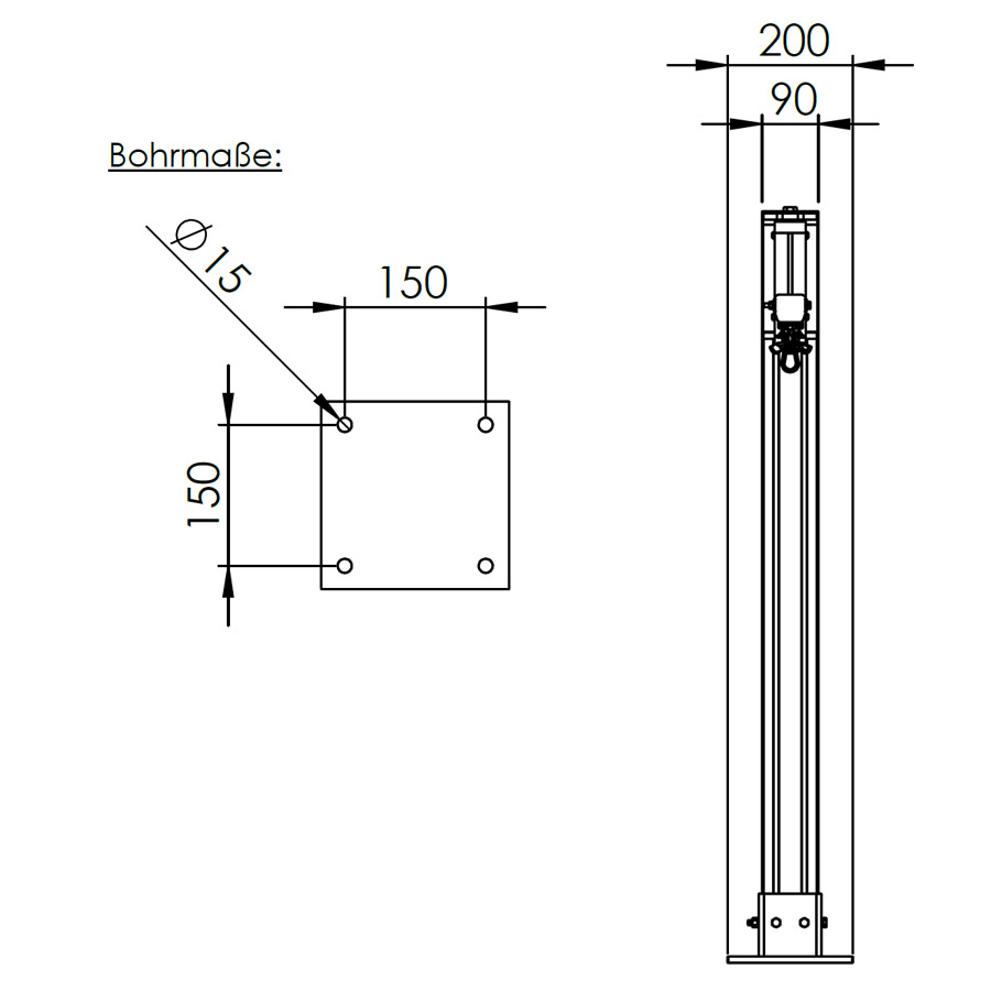 Tischschwenkausleger TSAM 1200mm - Abmessungen -2