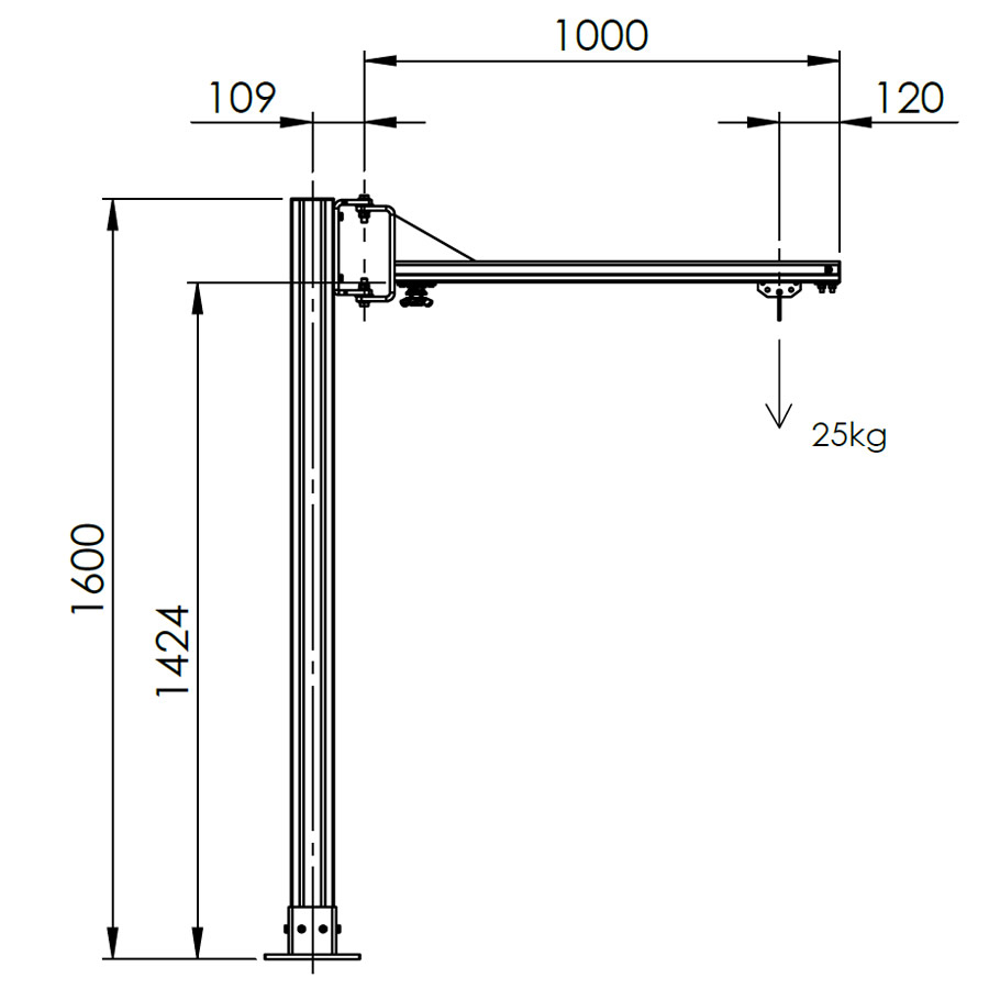 Tischschwenkausleger TSAM 1600mm - Abmessungen - 1