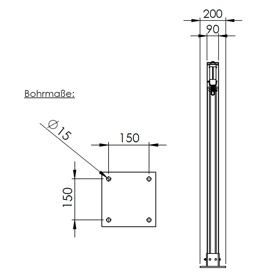 Tischschwenkausleger TSAM 1600mm - Abmessungen - 2